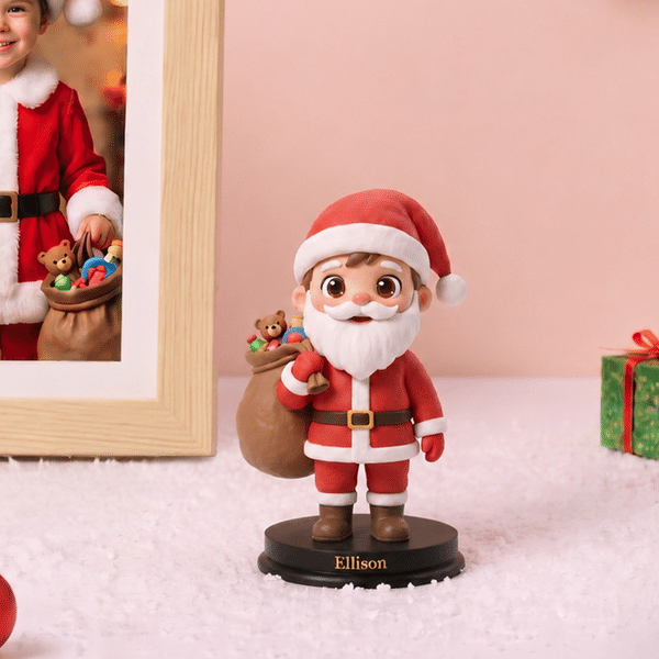 Personalized 3D Photo Christmas Santa Figurine with Text and Wooden Base Festive Decor Christmas Gift for Family Friends