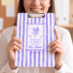 Personalised Birth Flower Stripes Acrylic Clipboard with Title Surname and Metal Clip Teacher Appreciation Birthday Gift for Teachers