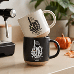 Personalised Couple Skeleton Rings Pattern Ceramic Coffee Mug with Surname and Text Daily Use Birthday Halloween Gift for Halloween Lover  Couple