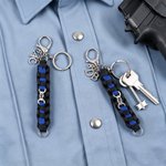 Personalized Thin Blue Line Woven Strap Police Keychain with Text Charm Retirement Academy Graduation Gift for Officer