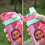 Personalised Q-Version Cartoon Character Photo 12 oz 16 oz Water Bottle with Name Straw and Handle Back to School Birthday Gift for Kids