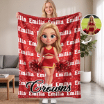 Personalized Cheerleading Cartoon Character Photo Multicolor Soft Throw Blanket with Name Home Decor Game Day Birthday Gift for Cheerleader Coach 1