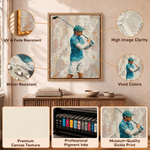 Láminas personalizadas en lienzo con foto de un jugador de golf al estilo de la pintura al óleo con nombre Regalo de cumpleaños para amantes de golf