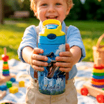 Personalized Ink Splash Dinosaur City 12 oz Insulated Water Bottle with Name Back to School Birthday Gift for Kid Dinosaur Lover