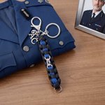 Personalized Thin Blue Line Woven Strap Police Keychain with Text Charm Retirement Academy Graduation Gift for Officer