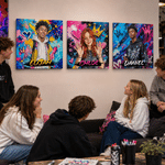 Spersonalizowane wydruki na płótnie z fotografii w stylu graffiti, wykonane techniką malarstwa olejnego – dekoracje wnętrz. Wysyłka z USA. Prezent na parapetówkę lub urodziny dla rodziny i przyjaciół
