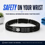 Personalized Men Medical Emergency ID Alert Bracelet with Text Gift for Epilepsy Diabetes Allergy Patients