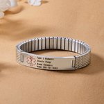 Custom Medical Emergency ID Alert Stretch Bracelet for Men | with Engraved Text, Gift for Epilepsy Diabetes Allergy Patient