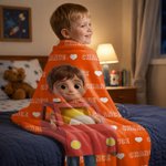Personalised Cartoon Character Photo Multicolour Soft Throw Blanket with Name Home Decor Birthday Gift for Kids Family Friend