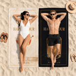 Personalized Queen King of Happy Hour Couple Quick‑Dry Magnetic Beach Towel with Name  Anniversary Valentine's Day Gift for Lovers