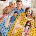 Personalised Cartoon Kid Photo Polka Dot Style Soft Throw Blanket with Name Home Decor Birthday Gift for Boys Girls