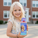 Personalised Q-Version Cartoon Character Photo 12 oz 16 oz Water Bottle with Name Straw and Handle Back to School Birthday Gift for Kids