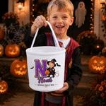 Personalised Spooky Cartoon Witch Pumpkin Large Capacity Sweets Bucket with Photo Initial and Name Halloween Party Trick or Treat Gift for Girls Boys