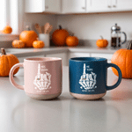 Personalised Couple Skeleton Rings Pattern Ceramic Coffee Mug with Surname and Text Daily Use Birthday Halloween Gift for Halloween Lover  Couple