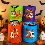Personalized Cute Pumpkin Ghost LED Light Bucket Bag with Name and Initial Trick or Treat Halloween Party Birthday Gift for Kid Boy Girl