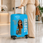 Personalized 3D-Style Artwork Luggage Cover Fits 18-32 Inches Suitcase with Name Travel Business Trip Birthday Gift for Traveller Family Friends