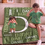 Personalised Cartoon Kid Photo Soft Throw Blanket with Initial and Name Home Decor Birthday Gift for Boys Girls