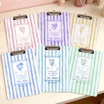 Personalised Birth Flower Stripes Acrylic Clipboard with Title Surname and Metal Clip Teacher Appreciation Birthday Gift for Teachers