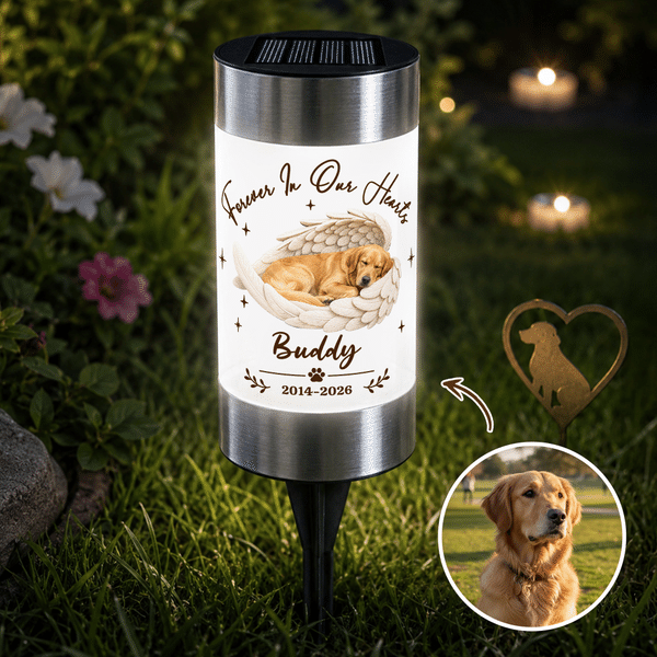 Personalised Wings Pet Photo Solar Garden Light with Name and Year Garden Decoration Memorial Sympathy Gift for Loss of Pet