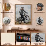 Personalised Oil Painting Style Cyclist Photo Canvas Prints with Name Modern Living Room Decor Birthday Gift for Cycling Lovers