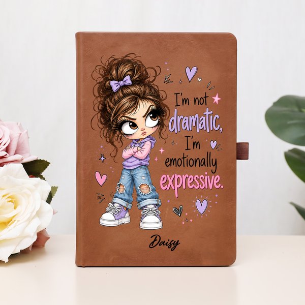 Personalised Cute Cartoon Girl Sassy Quote PU Leather Notebook with Name Back to School Season Birthday Gift for Besties Friends