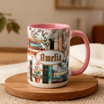 Personalized 3D-Effect Artwork Stained Glass Floral Bookshelf Coffee Mug with Name Birthday Reading Gift for Book Lover Bookworm