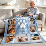 Personalized Paw Print Pet Theme Photo Soft Throw Blanket with Name Text and Year Room Decor Memorial Birthday Anniversary Gift for Pet Lovers