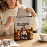 Personalized 3D-Effect Artwork Cartoon Reading Character Photo Book Sleeve Cover with Name Text and Front Pocket Birthday Gift for Women Book Lovers