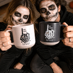 Personalised Couple Skeleton Rings Pattern Ceramic Coffee Mug with Surname and Text Daily Use Birthday Halloween Gift for Halloween Lover  Couple