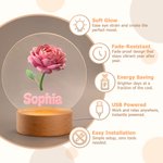 Personlig 2D-nattlampa i akryl med LED-belysning, med namn och födelsedagsblomma samt träfot – inredningsdetalj till barnrummet och present till barn