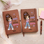 Personalized Cute Cartoon Girl Sassy Quote PU Leather Notebook with Name Back to School Season Birthday Gift for Besties Friends
