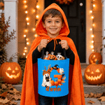 Personalized Cute Pumpkin Ghost LED Light Bucket Bag with Name and Initial Trick or Treat Halloween Party Birthday Gift for Kid Boy Girl
