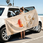 Personalized Queen King of Happy Hour Couple Quick‑Dry Magnetic Beach Towel with Name  Anniversary Valentine's Day Gift for Lovers