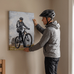Personalised Oil Painting Style Cyclist Photo Canvas Prints with Name Modern Living Room Decor Birthday Gift for Cycling Lovers