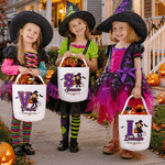 Personalised Spooky Cartoon Witch Pumpkin Large Capacity Sweets Bucket with Photo Initial and Name Halloween Party Trick or Treat Gift for Girls Boys