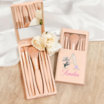 Personalised Mother of Pearl Effect Birth Flower 5 Pcs Makeup Brushes Box Set with Name and Mirror Birthday Gift for Woman
