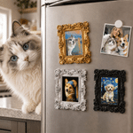 Personalised Oil-Painting Style Pet Portrait Art Vintage Frame Fridge Magnet with Name Birthday Adoption Anniversary Gift for Pet Lover Owner