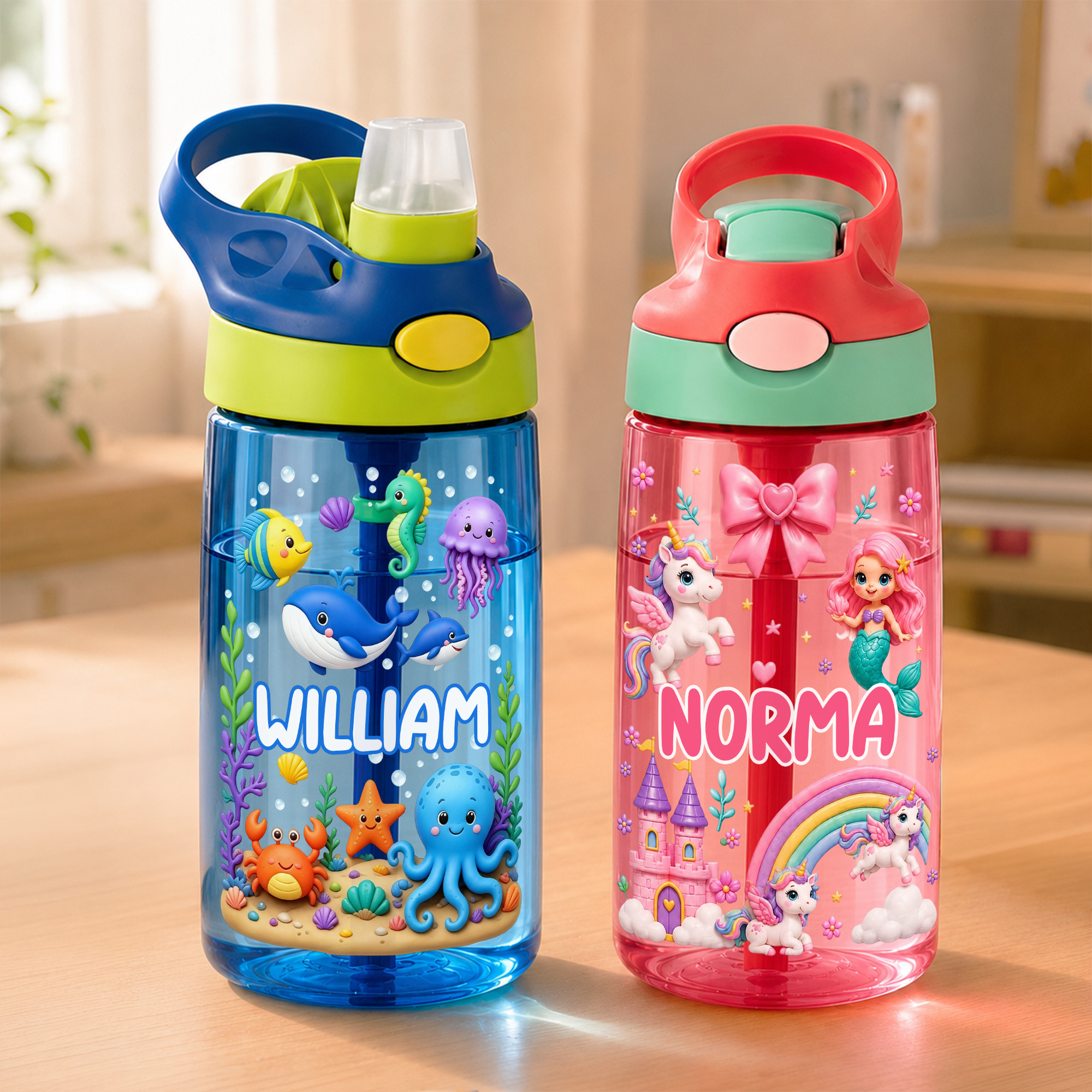 Personalisierte 16-oz-Trinkflasche für Kinder mit Tier-Cartoon-Motiv und Namensaufdruck – ideal für Outdoor-Aktivitäten und als Geschenk zum Schulanfang für Jungen und Mädchen