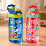 Personalized Cartoon Animal Car 16 oz Kid Water Bottle with Name Outdoor Activities Back to School Gift for Boys Girls
