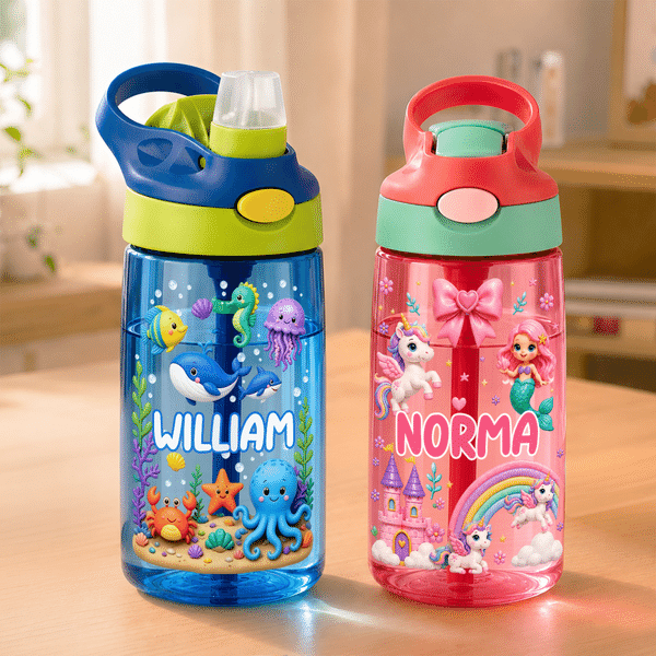 Personalized Cartoon Animal Car 16 oz Kid Water Bottle with Name Outdoor Activities Back to School Gift for Boys Girls