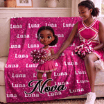 Personalized Cheerleading Cartoon Character Photo Multicolor Soft Throw Blanket with Name Home Decor Game Day Birthday Gift for Cheerleader Coach 3
