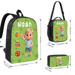 Personalized 3D-Style Character Artwork Photo Backpack Lunch Bag Pencil Case Set with Name Back to School Birthday Gift for Kids Students
