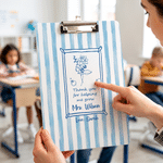 Personalised Birth Flower Stripes Acrylic Clipboard with Title Surname and Metal Clip Teacher Appreciation Birthday Gift for Teachers