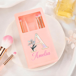 Personalised Mother of Pearl Effect Birth Flower 5 Pcs Makeup Brushes Box Set with Name and Mirror Birthday Gift for Woman