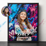 Spersonalizowane wydruki na płótnie z fotografii w stylu graffiti, wykonane techniką malarstwa olejnego – dekoracje wnętrz. Wysyłka z USA. Prezent na parapetówkę lub urodziny dla rodziny i przyjaciół