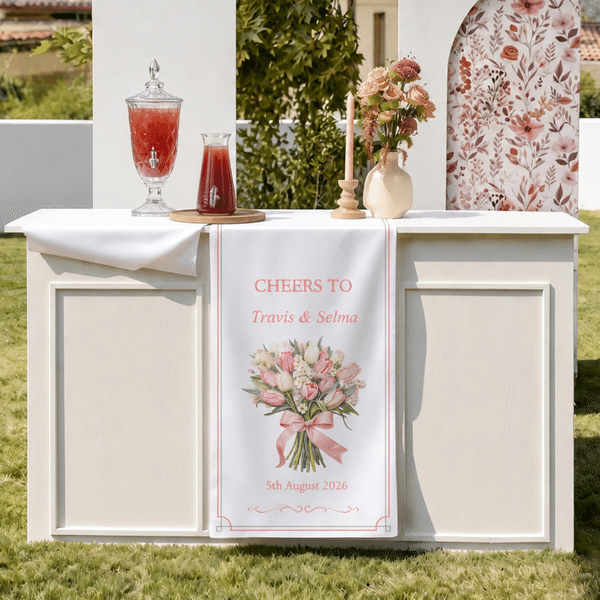 Personalized Wedding Bouquet Table Runner with Name and Date Wedding Party Anniversary Gift for Newlyweds