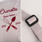 Grembiule di lino ricamato personalizzato a tema cottura multicolore regolabile con tasca e nome Regalo di compleanno per gli amanti della cucina e della panificazione