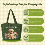 Personalised Birth Flower Paw Print 1-2 Pet Photo Corduroy Tote Bag with Name Daily Use Birthday Gift for Pet Lovers