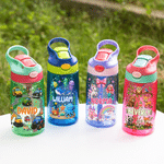 Personalized Cartoon Animal Car 16 oz Kid Water Bottle with Name Outdoor Activities Back to School Gift for Boys Girls