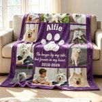 Personalized Paw Print Pet Theme Photo Soft Throw Blanket with Name Text and Year Room Decor Memorial Birthday Anniversary Gift for Pet Lovers